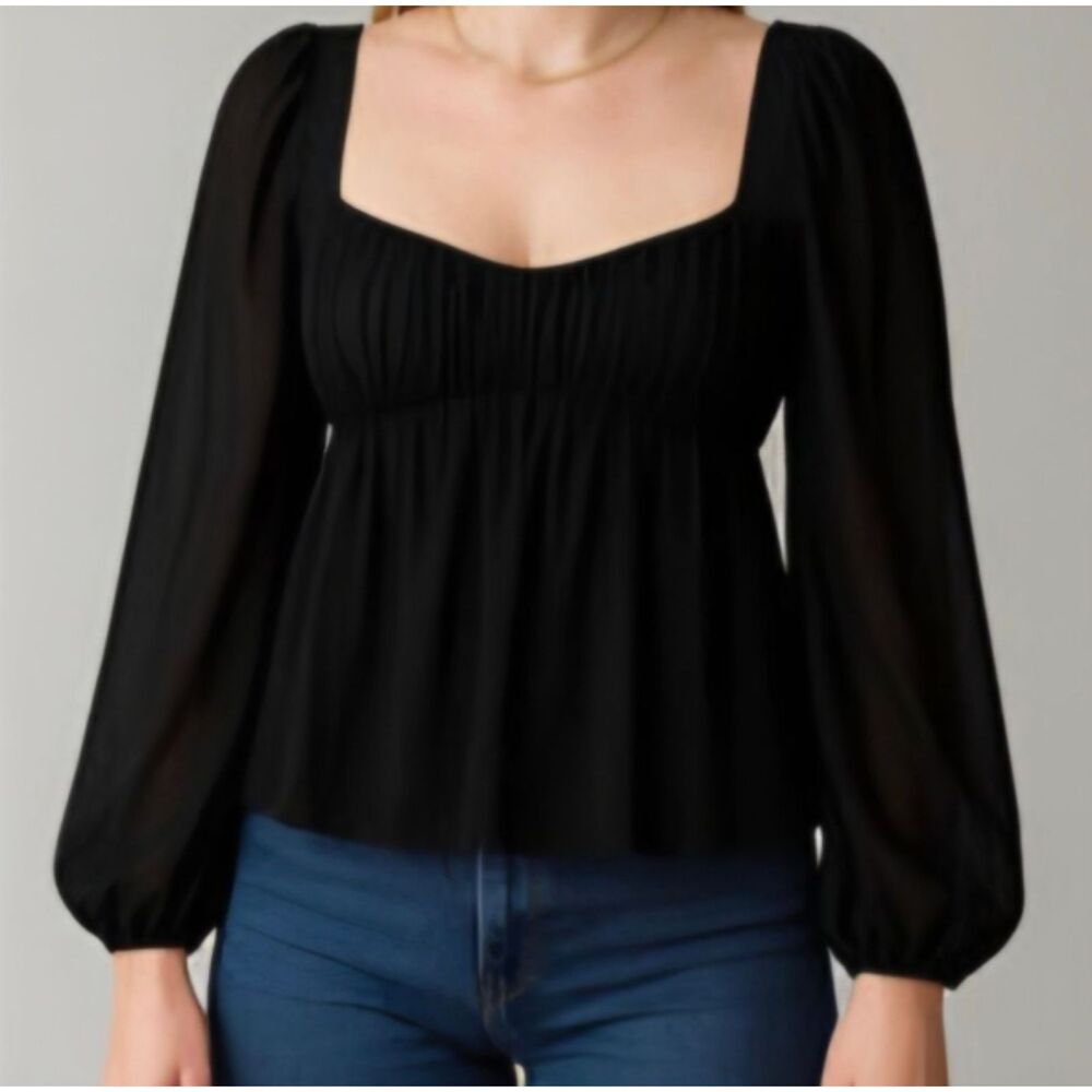 Abercrombie & Fitch Black Chiffon Long Sleeve Peplum Top Size Small